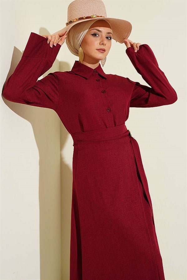 Burgundy Skirt 2 Piece Set with Gold Floral Accessories