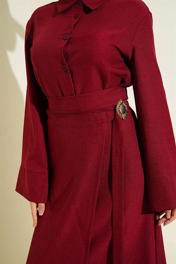 Burgundy Skirt 2 Piece Set with Gold Floral Accessories