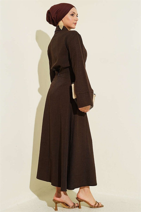 Gold Floral Accessory Skirt 2 Piece Set in Coffee Brown