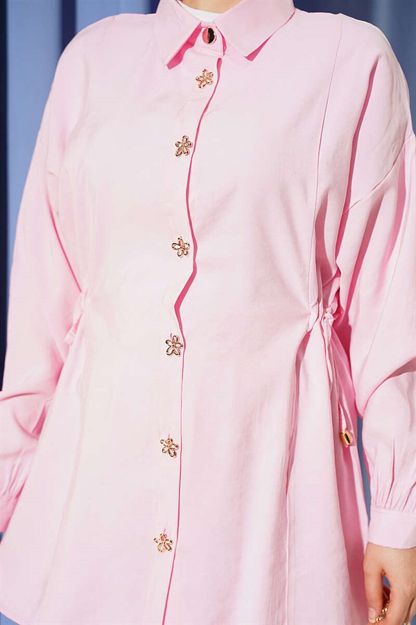 Gold Flower Buttoned Side Tunnel 2 Piece Set in Pink