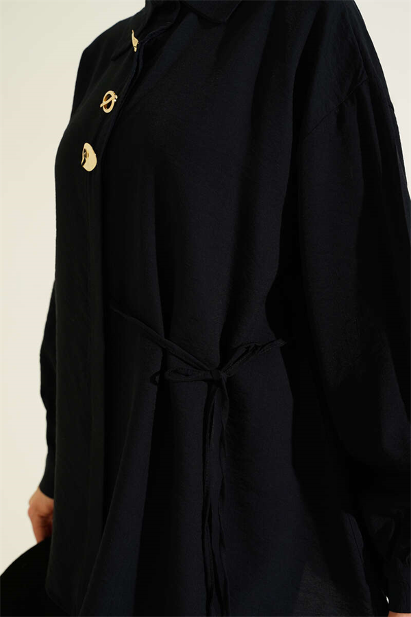Gold Detailed 2 Piece Set with Tie, Black
