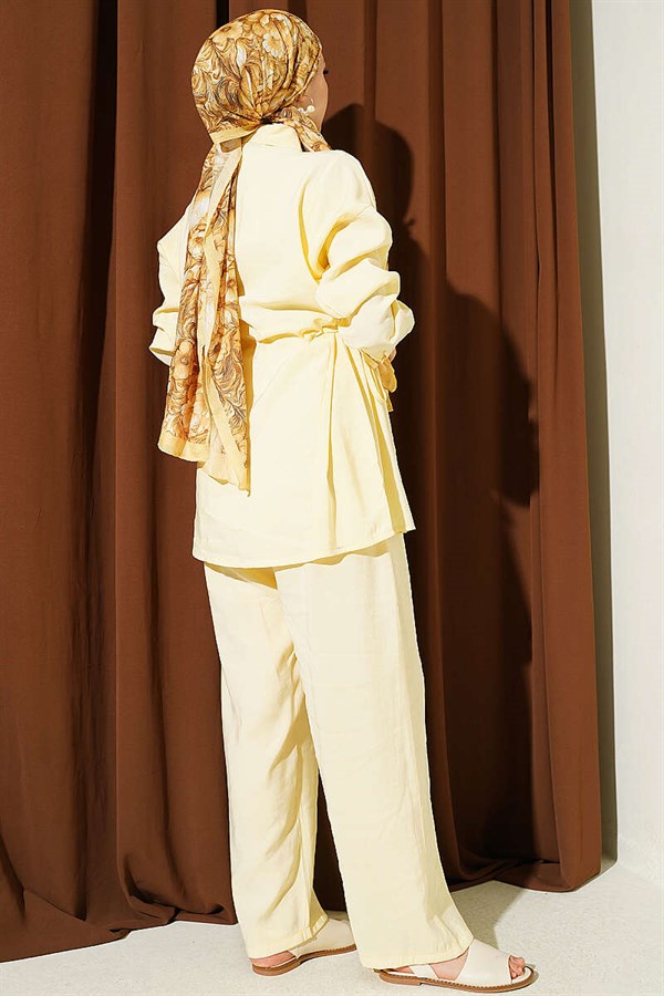 2 Piece Set with Gold Button Detail and Waistband, Yellow