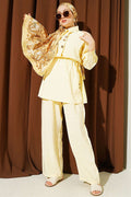2 Piece Set with Gold Button Detail and Waistband, Yellow