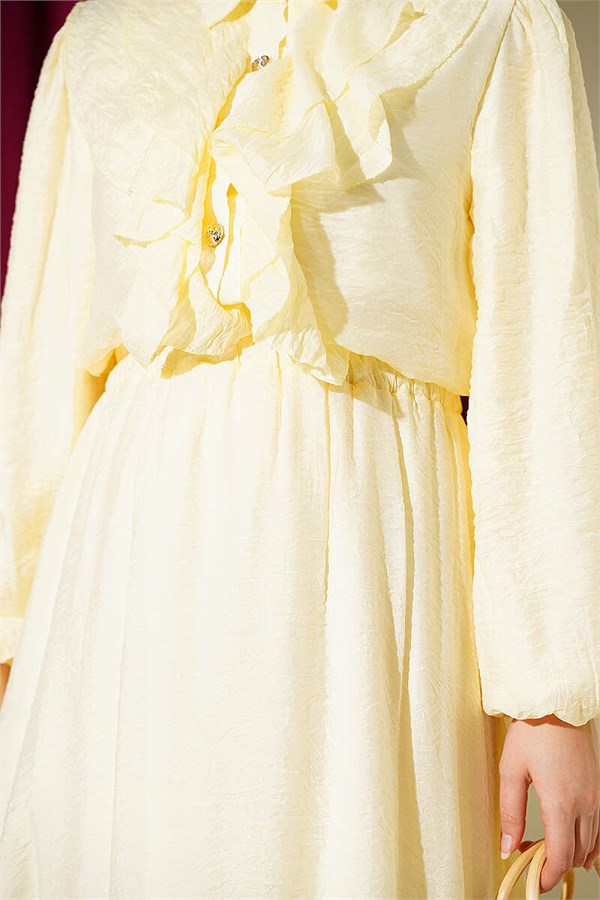 Two-Piece Set with Gold Button Detail and Ruffled Skirt, Yellow