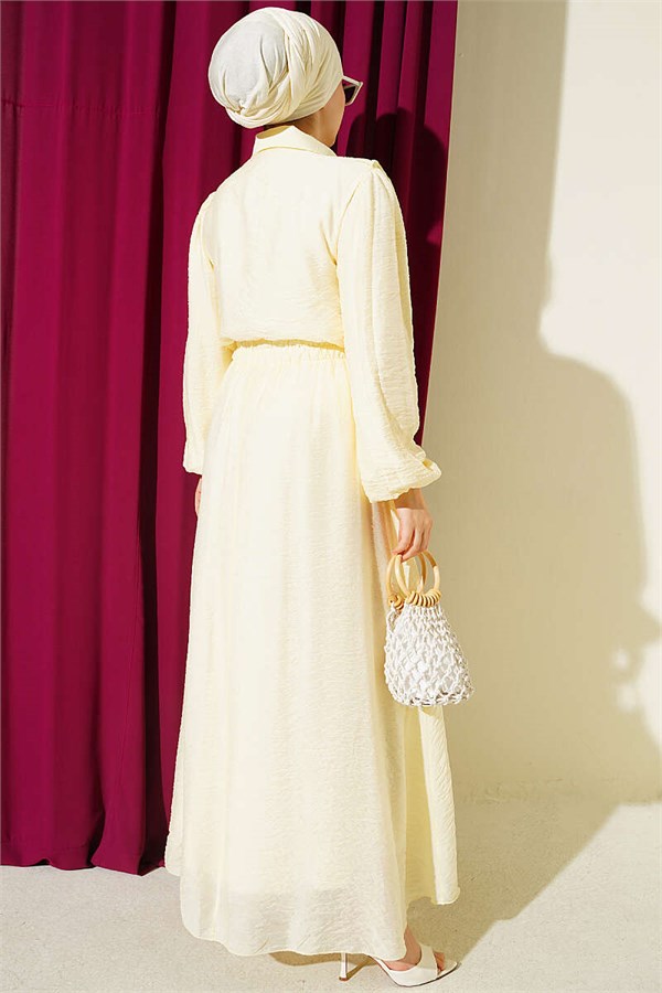 Two-Piece Set with Gold Button Detail and Ruffled Skirt, Yellow