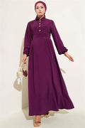 Gold Button Detailed Satin Dress Purple