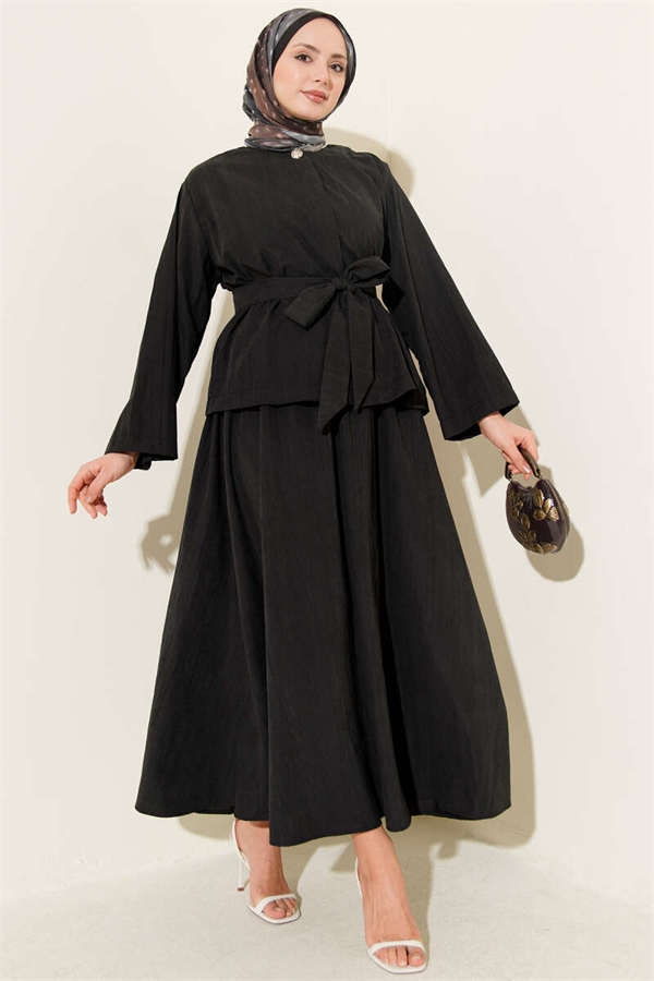 2 Piece Set with Tencel skirt and gold button detail, black.