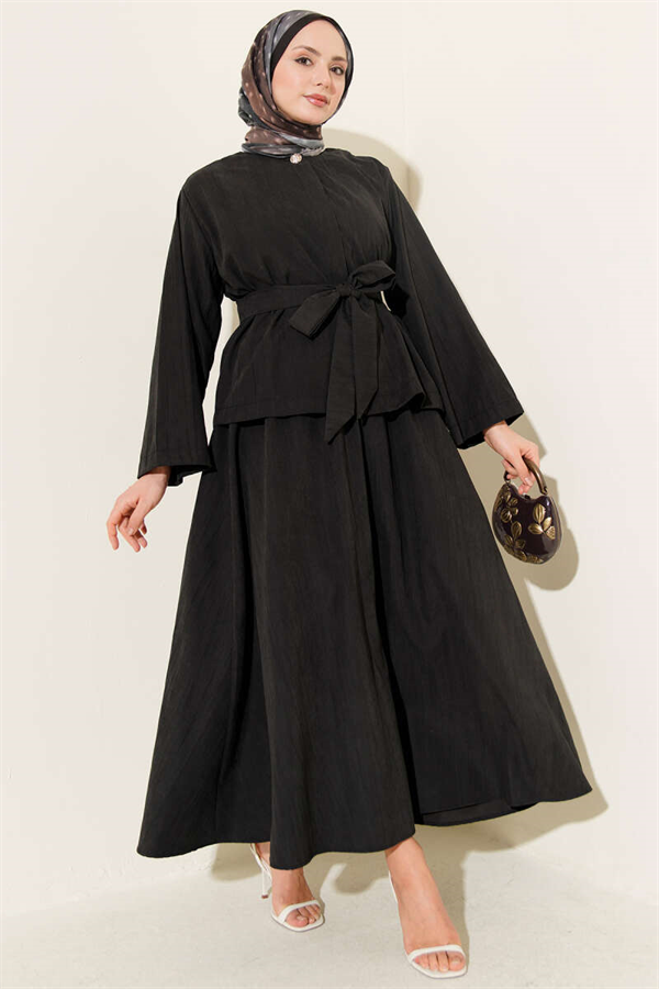 2 Piece Set with Tencel skirt and gold button detail, black.