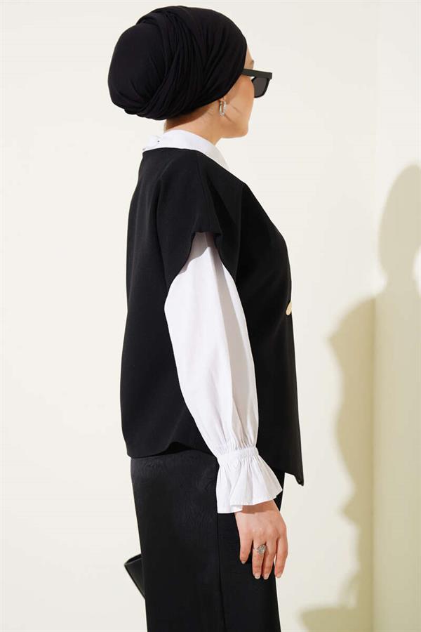 Gold Buttoned Basic Vest Black