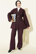 Gold Buttoned Elastic Waist 2 Piece Set in Plum