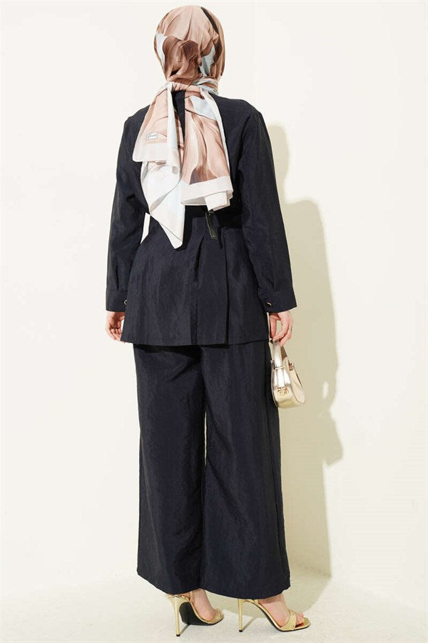 2 Piece Set with Gold Buttons and Waist Darts, Navy Blue