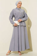 Grey Skirt 2 Piece Set with Gold Buttons and Waistband