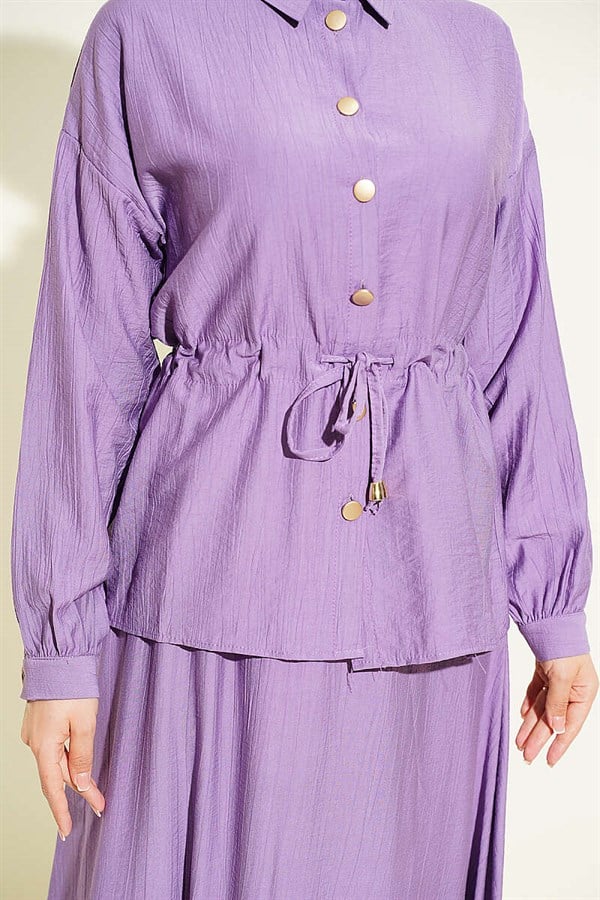 Gold Buttoned Waist Tunnel Skirt 2 Piece Set in Lilac