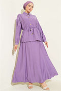 Gold Buttoned Waist Tunnel Skirt 2 Piece Set in Lilac
