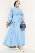 Gold Buttoned Waist Tunnel Skirt 2 Piece Set in Blue