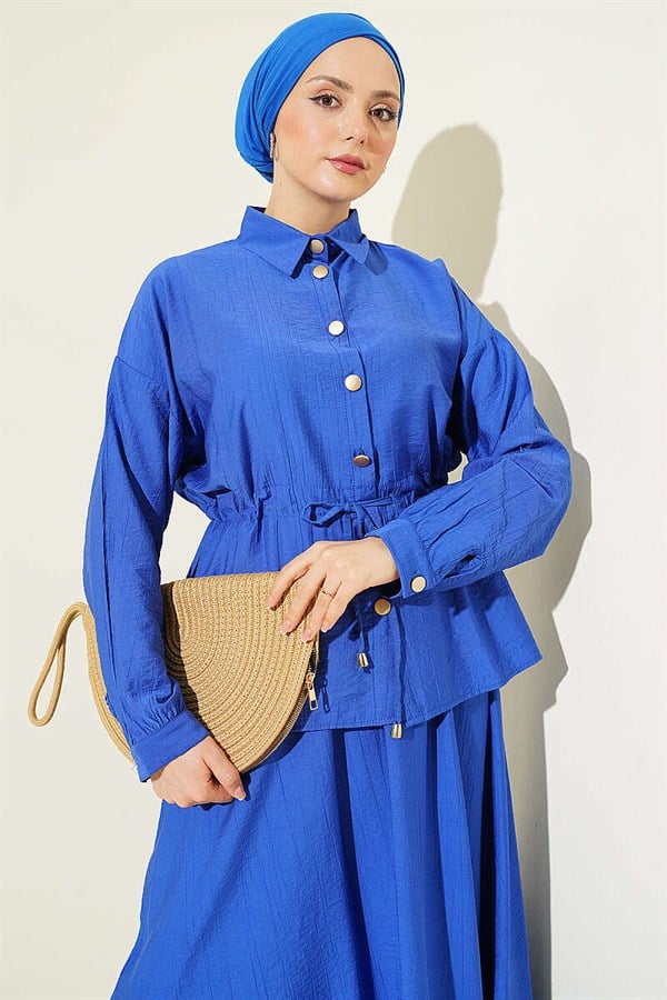 Gold Buttoned Waist Tunnel Skirt 2 Piece Set in Saks Color
