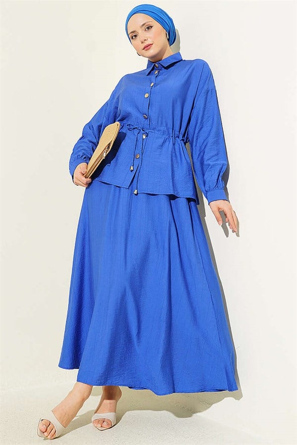 Gold Buttoned Waist Tunnel Skirt 2 Piece Set in Saks Color