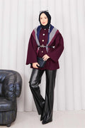 Gold Buttoned Pleated Waist Cashmere Cape Burgundy