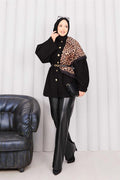 Gold Buttoned Waist Pleated Cashmere Cape Black