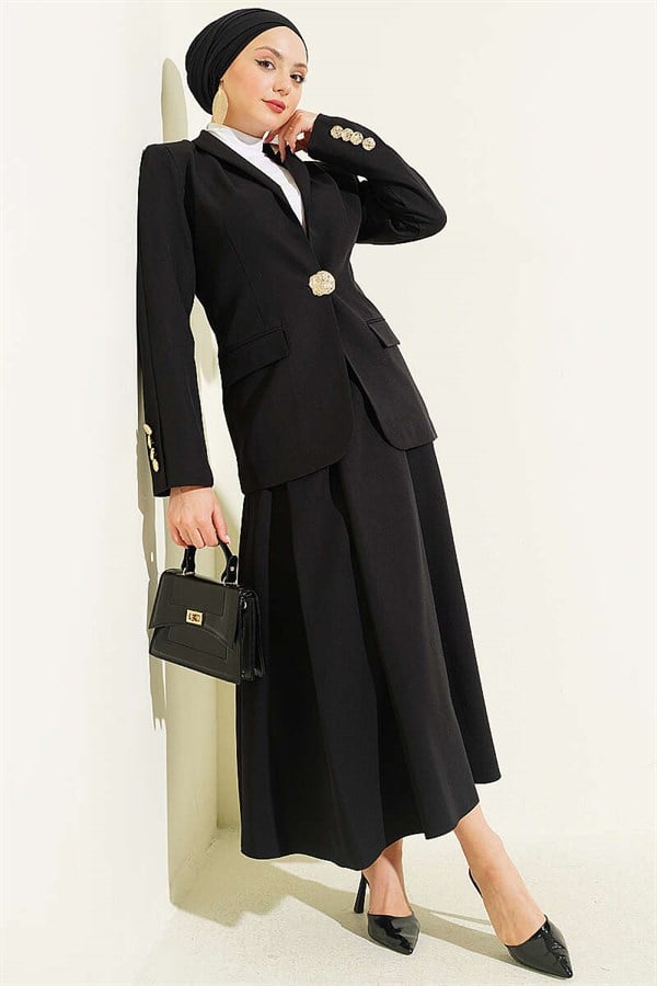 Black Blazer Jacket and 2 Piece Set with Gold Buttons