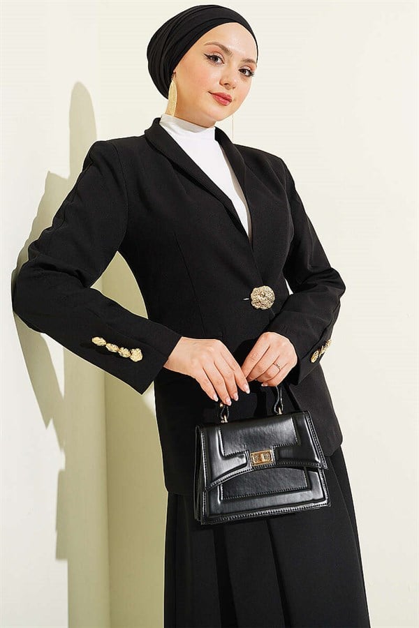 Black Blazer Jacket and 2 Piece Set with Gold Buttons
