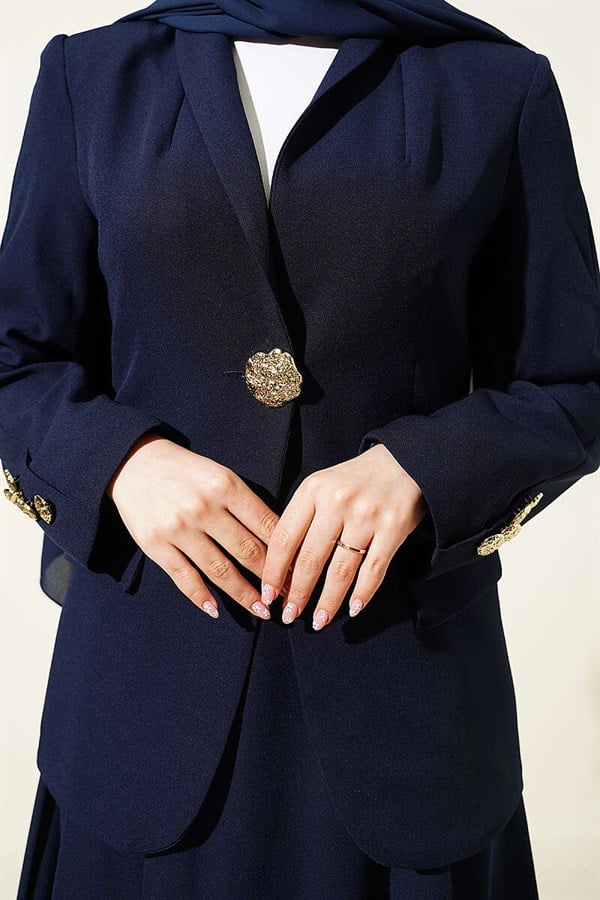Navy Blue Blazer Jacket and 2 Piece Set with Gold Buttons