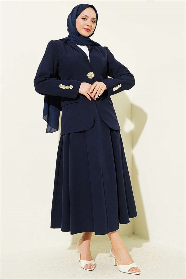 Navy Blue Blazer Jacket and 2 Piece Set with Gold Buttons