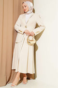 Gold Buttoned Blazer Jacket and 2 Piece Set in Beige