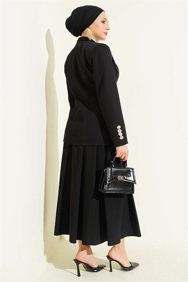Black Blazer Jacket and 2 Piece Set with Gold Buttons