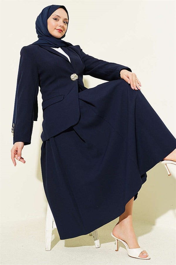 Navy Blue Blazer Jacket and 2 Piece Set with Gold Buttons