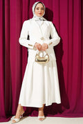 Gold Buttoned Blazer Jacket and 2 Piece Set in White