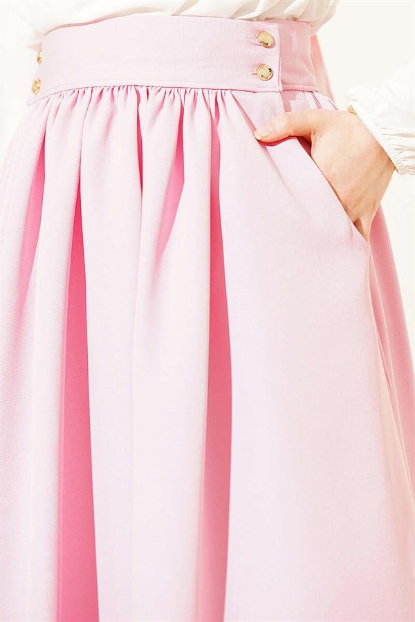 Pink Double Skirt with Gold Buttons and Pockets