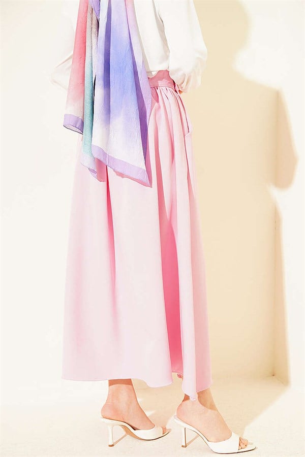Pink Double Skirt with Gold Buttons and Pockets