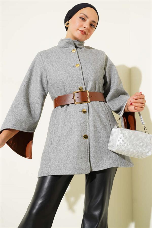 Gold Buttoned Cashmere Poncho Gray