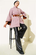 Gold Buttoned Cashmere Poncho Powder