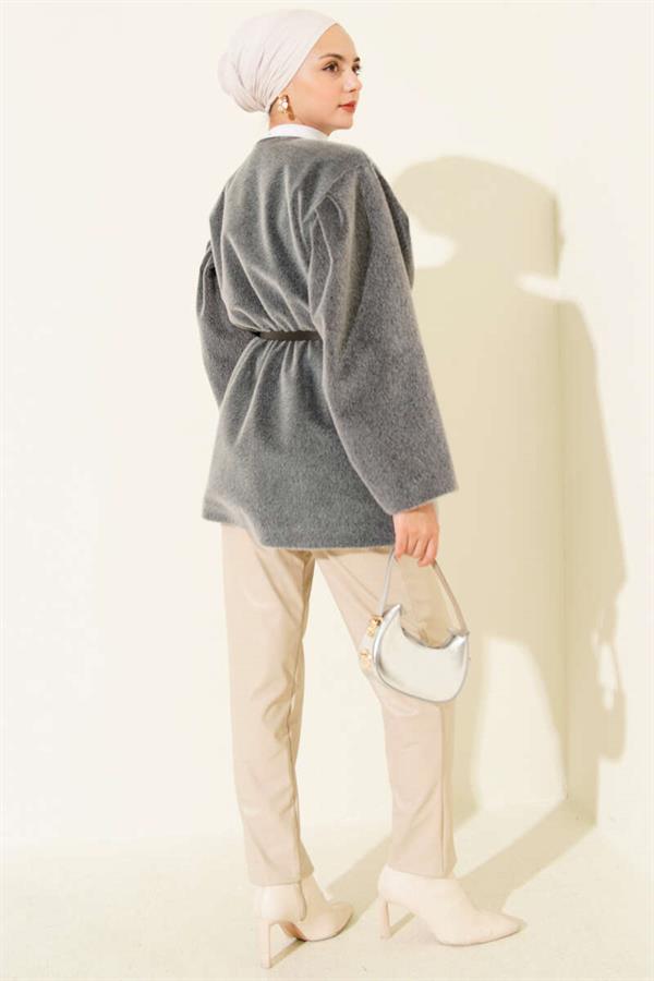 Goldfox Jacket with Gold Buttons and Belt, Smoke
