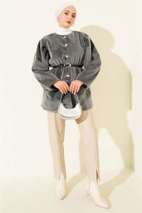 Goldfox Jacket with Gold Buttons and Belt, Smoke