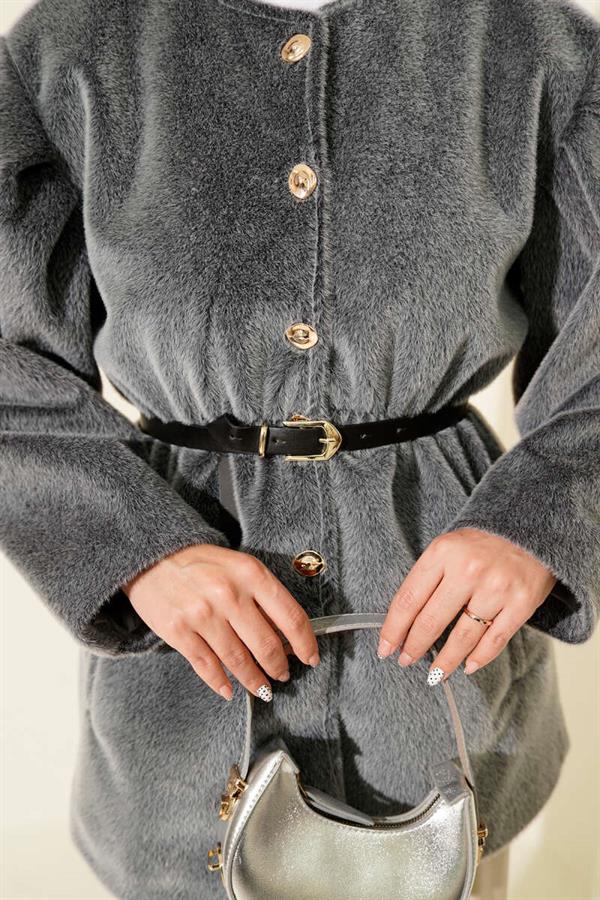 Goldfox Jacket with Gold Buttons and Belt, Smoke
