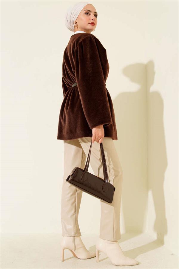 Gold Button Belted Goldfox Jacket Brown