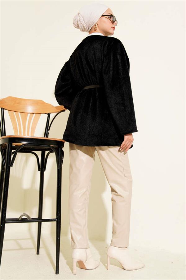 Gold Button Belted Goldfox Jacket Black