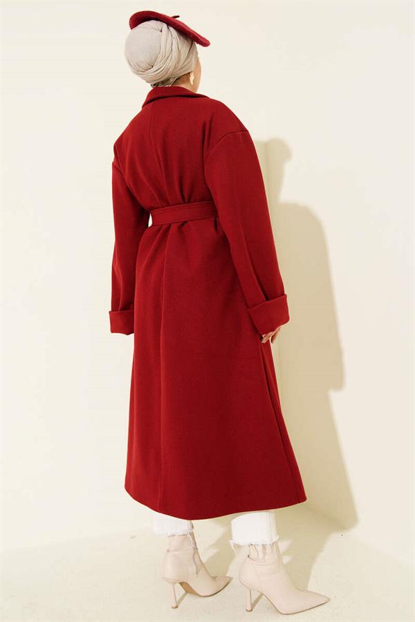 Double-breasted Cashmere Coat with Gold Buttons, Burgundy