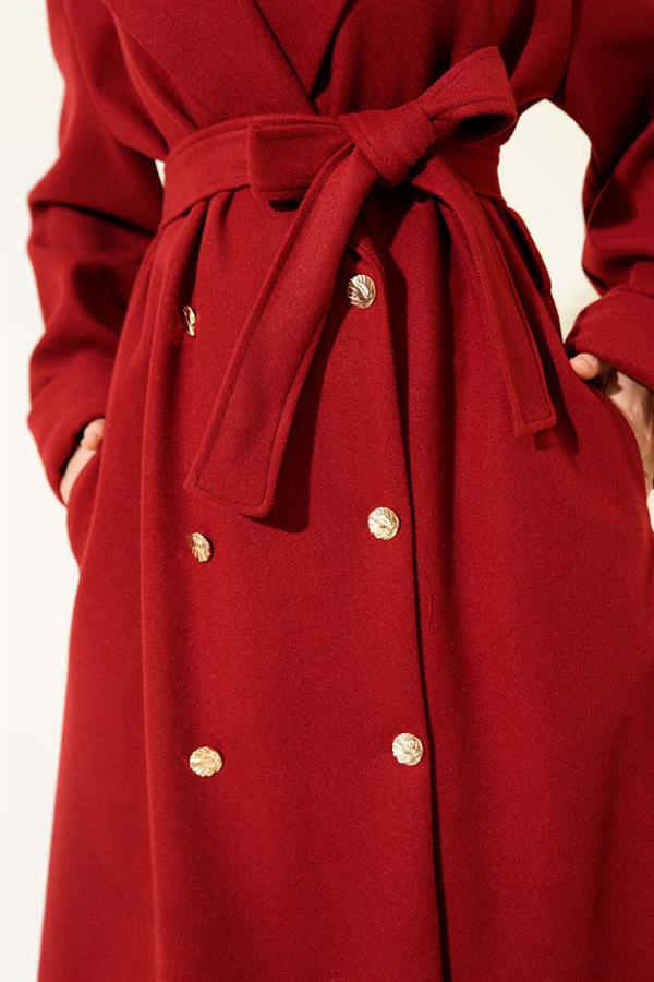 Double-breasted Cashmere Coat with Gold Buttons, Burgundy