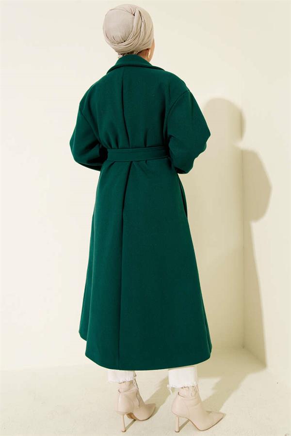 Gold Buttoned Double Breasted Cashmere Coat Emerald