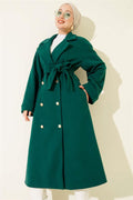Gold Buttoned Double Breasted Cashmere Coat Emerald