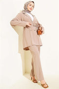 Gold Buttoned Double-Breasted Modal 2 Piece Set in Mink Color