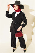 Black Modal 2 Piece Set with Gold Buttons and Double-Breasted Collar