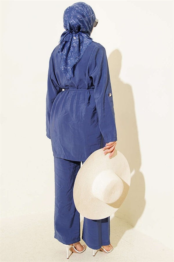Indigo Modal 2 Piece Set with Gold Buttons and Double-Breasted Collar