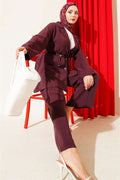 Gold Buttoned Double-Breasted Modal Suit in Burgundy