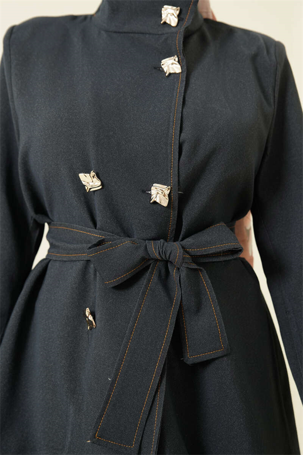 2 Piece Set with Gold Buttons and Belt, Navy Blue
