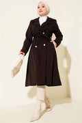 Gold Buttoned Belted Cashmere Coat, Dark Brown